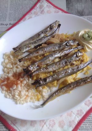 子持ちししゃもの網焼き＋オムレツV8あげ-レシピのメイン写真