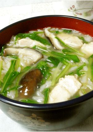 鶏ささみと水菜のわさび雑炊♪-レシピのメイン写真
