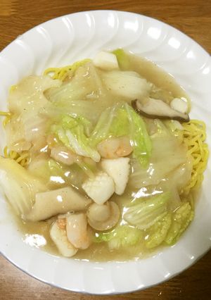 エビ、イカ、白菜の塩味あんかけ焼きそば-レシピのメイン写真