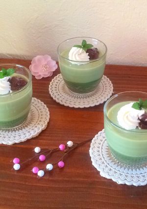 勝手に2層の抹茶豆乳&あずきプリン-レシピのメイン写真