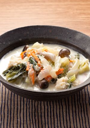 チンゲン菜とほたてのクリーム煮・無水調理-レシピのメイン写真