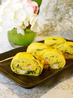 三つ葉と海老の玉子焼き~茶碗蒸し風~-レシピのメイン写真