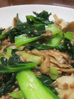 ターサイと舞茸の挽き肉炒め-レシピのメイン写真