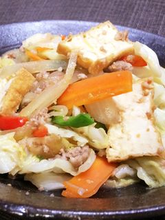 ご飯に!豚肉と厚揚げとキャベツの味噌炒め-レシピのメイン写真
