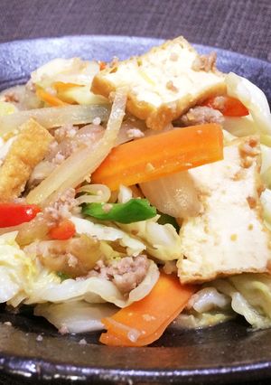 ご飯に！豚肉と厚揚げとキャベツの味噌炒め-レシピのメイン写真