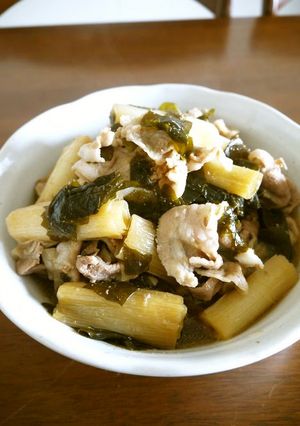 【レシピ動画】豚肉のわかめと長葱の煮物♪-レシピのメイン写真