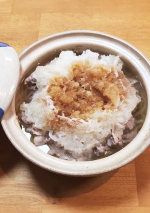 ミニ土鍋で！豚とモヤシのしぐれ鍋-レシピのメイン写真