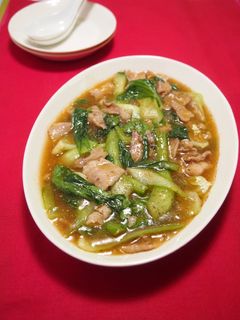 青梗菜と豚バラの とろ~りピリ辛あんかけ-レシピのメイン写真