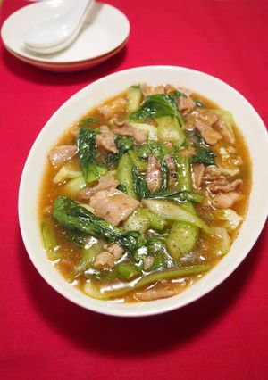 青梗菜と豚バラの　とろ～りピリ辛あんかけ-レシピのメイン写真