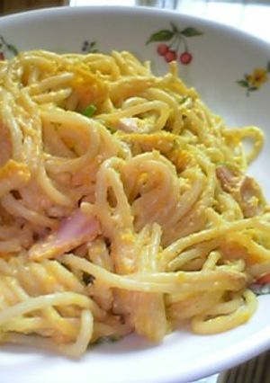 卵なし☆豆腐とかぼちゃの濃厚カルボナーラ-レシピのメイン写真