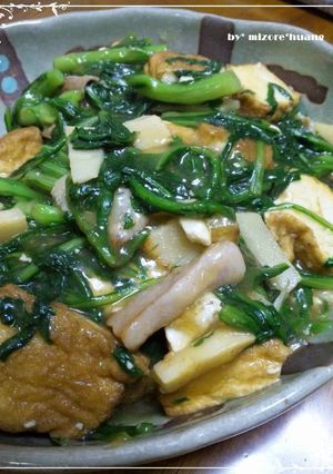筍と春菊と厚揚げのオイスターあんかけ-レシピのメイン写真
