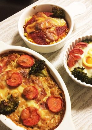 味噌ラーメンで♪3種の彩りグラタン-レシピのメイン写真