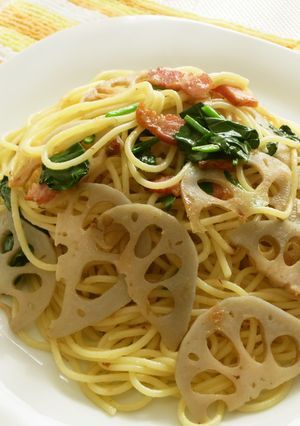 れんこんとベーコンとほうれん草のパスタ-レシピのメイン写真