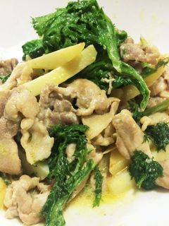 わさび菜と豚肉のカレーマヨ炒め♡簡単-レシピのメイン写真