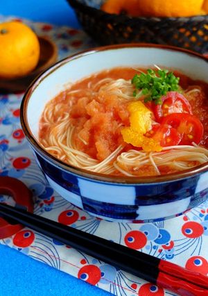 柚子味噌みぞれの酸っぱいトマトにゅう麺。-レシピのメイン写真