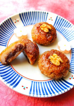 懐かしい~小豆入胡桃ご飯餅のぽたぽた焼✿-レシピのメイン写真