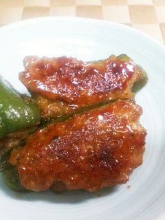 ピーマンの肉詰め☆照り焼きハンバーグ風-レシピのメイン写真
