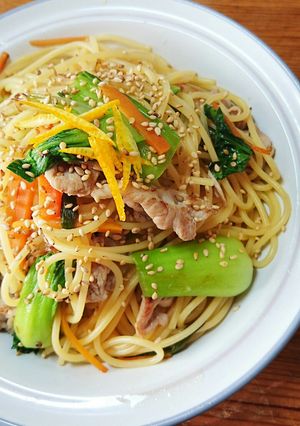 チンゲン菜と豚肉の和風パスタ-レシピのメイン写真