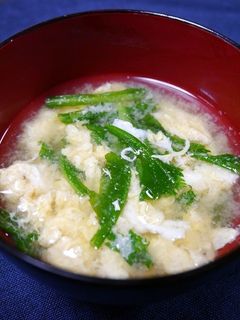簡単!やさしい春菊と卵の味噌汁-レシピのメイン写真