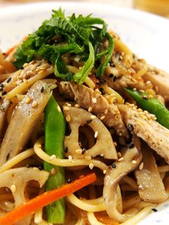 きんぴらリメイク♪根菜と鶏肉の和風パスタ-レシピのメイン写真