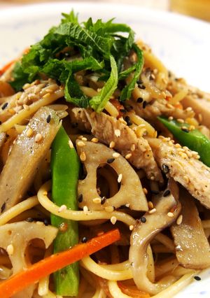 きんぴらリメイク♪根菜と鶏肉の和風パスタ-レシピのメイン写真