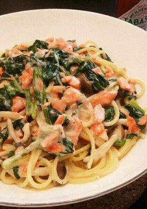 サーモンとほうれん草のクリームパスタ-レシピのメイン写真