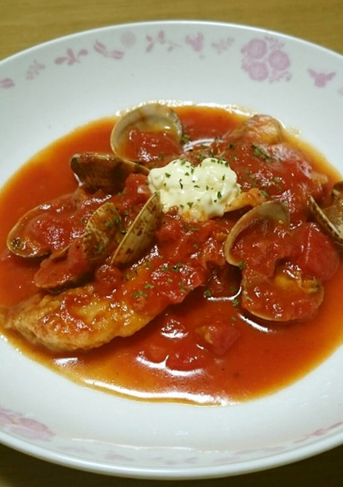 たらとアサリのトマトソース煮-レシピのメイン写真