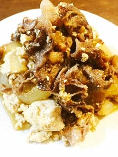 すぐ!材料3つ牛肉と焼き豆腐のすき焼き風-レシピのメイン写真