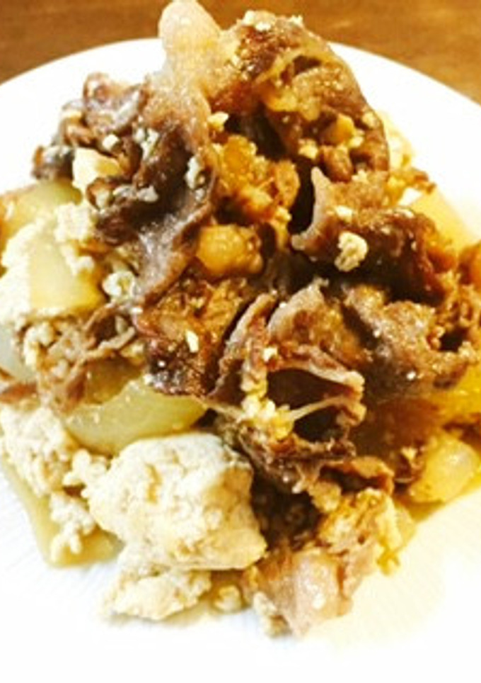 すぐ！材料３つ牛肉と焼き豆腐のすき焼き風-レシピのメイン写真