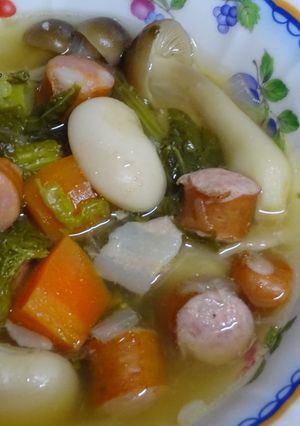 いんげん豆（大福豆）と菜の花の燻製スープ-レシピのメイン写真