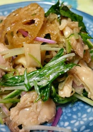 ローストチキンと蓮根と水菜のサラダ-レシピのメイン写真