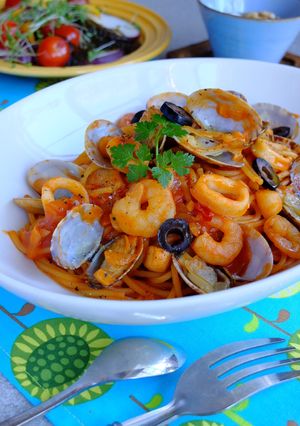 お手軽☆ワンポットパスタ・ペスカトーレ！-レシピのメイン写真