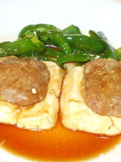 豆腐+ひき肉のハンバーグ風煮物♪ピーマン-レシピのメイン写真