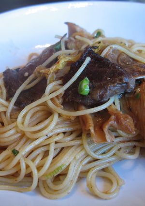 醤油風味の牛キムチアジアンパスタ-レシピのメイン写真
