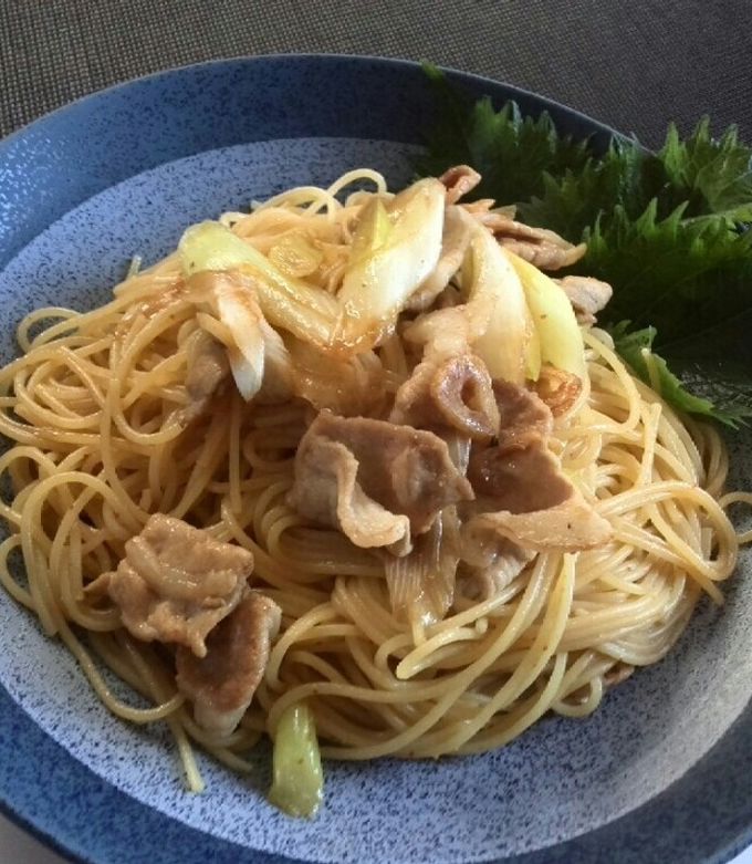 七味をきかせた豚肉と長葱の和風パスタ by ☆nyan10ka