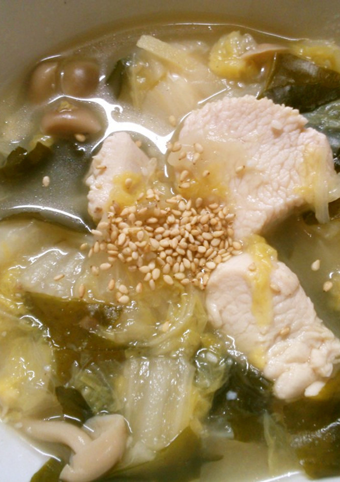 簡単に白菜とワカメ 鶏むね肉の中華煮込み-レシピのメイン写真