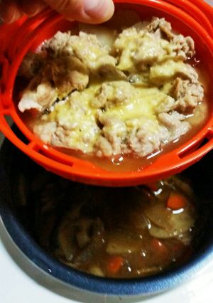 tacookで 上皿で豚肉チーズ蒸し-レシピのメイン写真