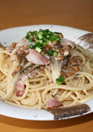 明太子納豆ベーコンスパゲティ-レシピのメイン写真