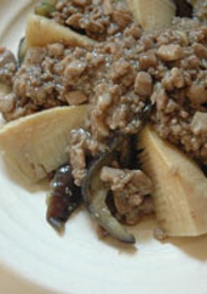 白いご飯に最適タケノコと茄子の肉味噌炒め-レシピのメイン写真