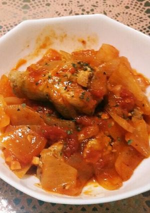 【１人分】トマト缶の残りで手羽元の煮込み-レシピのメイン写真