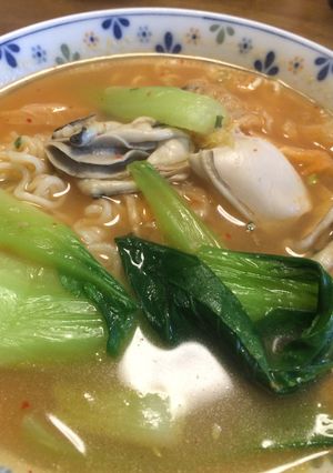 カキとチンゲン菜の塩ラーメン 男の自炊-レシピのメイン写真