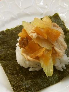 豚肉とセロリと福神漬けの手まきごはん-レシピのメイン写真