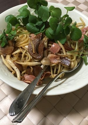 クレソンとニンニク醤油漬けのパスタ-レシピのメイン写真