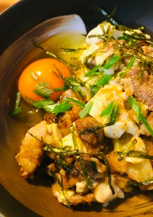 豚こまぎれ肉と長ネギの玉かけスキヤキ炒め-レシピのメイン写真