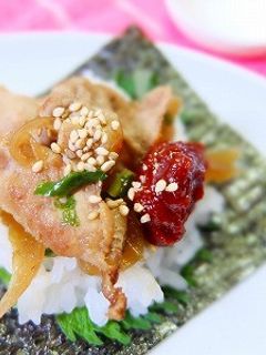 生姜焼きのせ ピリ辛手まきごはん-レシピのメイン写真