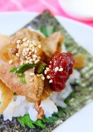 生姜焼きのせ　ピリ辛手まきごはん-レシピのメイン写真