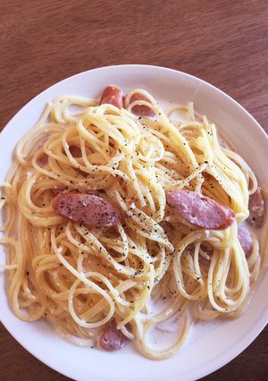 【簡単】牛乳と味噌でカルボナーラ風パスタ-レシピのメイン写真