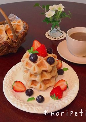 ノンバター♡捏ねずにもちふわ豆腐ワッフル-レシピのメイン写真