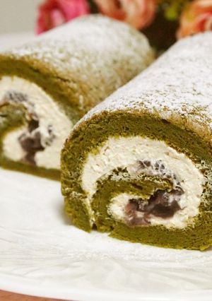 抹茶ときなこ小豆のロールケーキ-レシピのメイン写真
