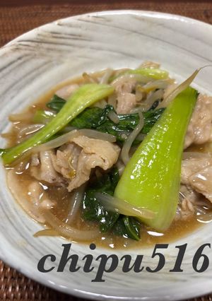 残り物で豚バラと青梗菜ともやしのオイ炒め-レシピのメイン写真